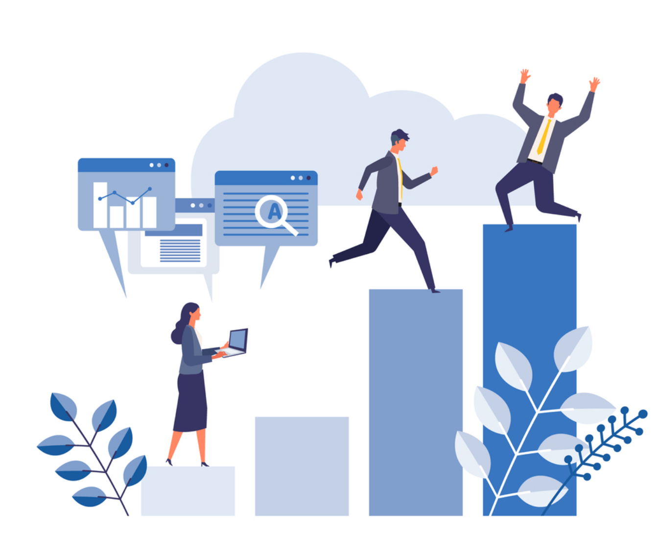 会社員がステップアップして喜んでいるイラスト